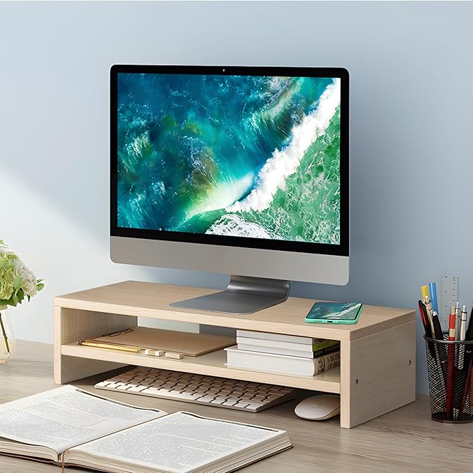 Monitor Stand Riser, 2 Tier Computer Stand, Desk Organizers and Accessories, Desktop Shelf with Storage for TV Screen PC Printer (Oak-18.9inch)