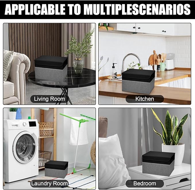 Small 8 Quart Linen Fabric Foldable Storage Bin Cube Organizer Basket with Lid & Handles, Collapsible Decorative Box Container for Home, Dorm, Closet, Black & Gray, 10"x8"x6", 6-Pack