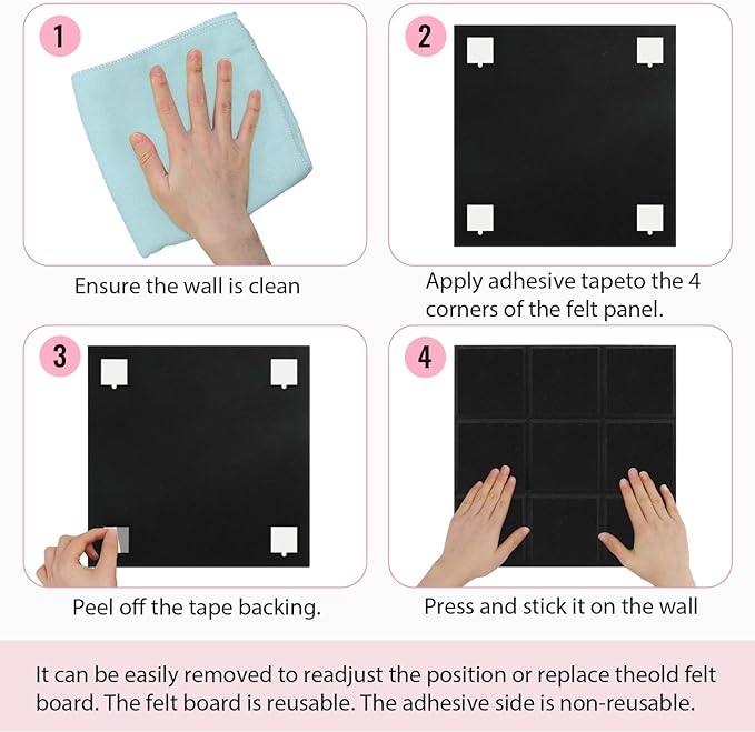 Smarpau Large Felt Cork Board, 12 Pack Black Bulletin Board for Walls 48"x36", Corkboards with Safe Removable Adhesive Tabs Pushpins, Cork Bulletin Board for Home Office