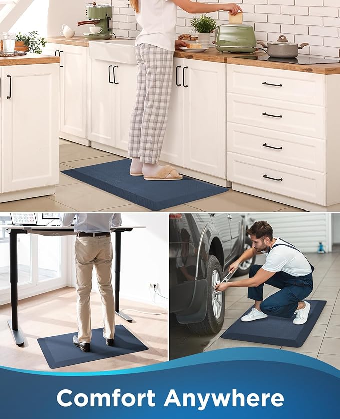 Ophanie Kitchen Mats for Floor, 3/4 Inch Thick Kitchen Rugs, Anti Fatigue Standing Cushioned Mat, Waterproof,Comfort Ergonomic Mat for Office, Home, Sink, 20'' x 48'' Blue Non-Slip Bottom
