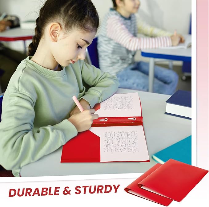 Yeaqee 30 Pcs Plastic Folders with Pockets and Prong Plastic Folders with 2 Pockets Pocket for Office, School for Students, Teachers, Office Workers (Red)