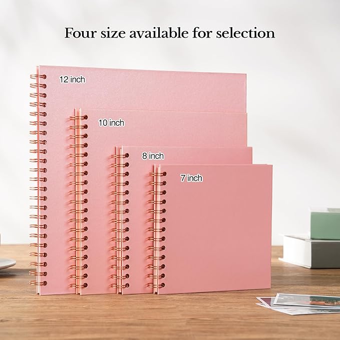 potricher 7 x 7 Inch DIY Scrapbook Album 40 Pages Hardcover Kraft Paper Scrap Book Photo Albums Memory Book for Wedding and Anniversary Family (Pink, 7 Inch)