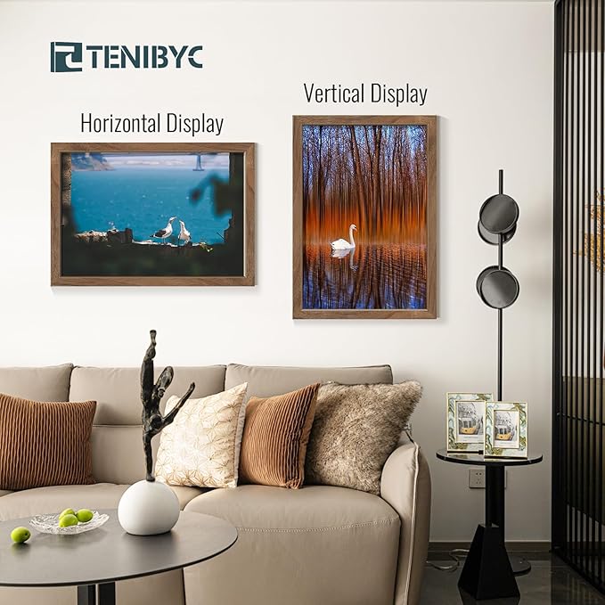 13x19 Picture Frame Set of 4, Textured Walnut Wood & HD Tempered Glass, Brown 19x13 Poster Frame for Wall