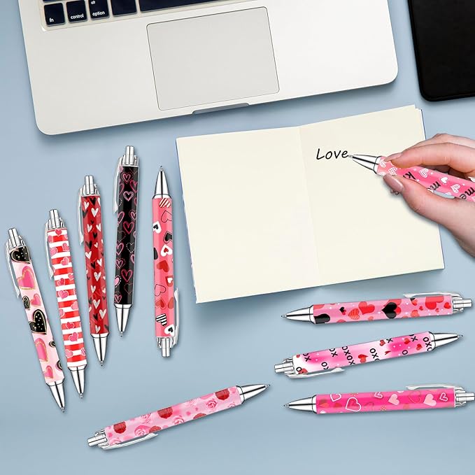 Heart Pens Set – Cute Pink & Red Heart-Shaped Gel Pens for Girls, Women, and Kids – Lovely Writing Stationery for School or Office – Perfect Thanksgiving, Christmas, and New Year Gift, 10 Pack