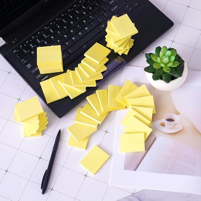 (50 Pads) Sticky Notes 1.5x2, Sticky Pads, Recyclable, Self-Stick Pads, Easy to Post for Home, Office, Notebook (yeelow)