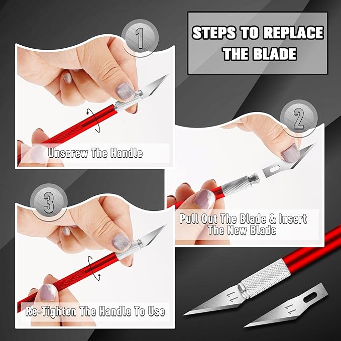 DIYSELF 2 Pack Exacto Knife Set, Precision Knife for Paper, Carving Blades for Crafts, Craft Knife for Wallpaper, Art Knives, Hobby Knife with 20 High Carbon Steel Exacto Knife Blade #11(Red)