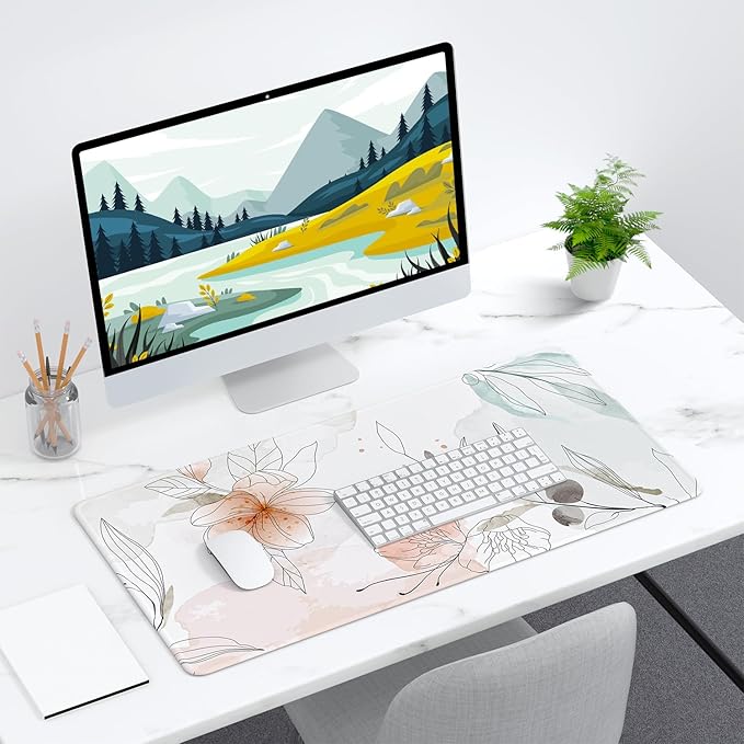 Desk Mat, 32" x 16" XXL Extended Large Gaming Mouse Pad, Desktop Decor Desk Pad, Cute Men Women Office Supplies and Accessories, XL Mouse Mat for Laptop & Keyboard, Watercolor Flowers