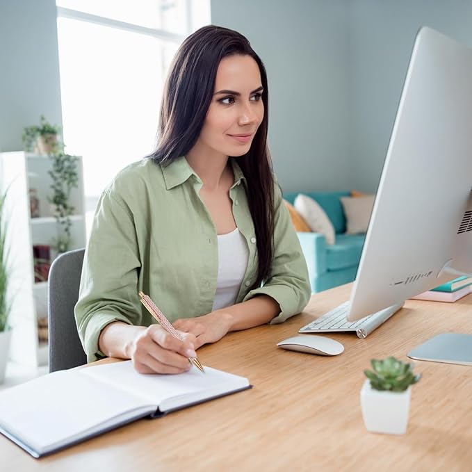 PATIKIL Rhinestone Metal Ballpoint Pen, 4 Pack Crystal Pearl Pens Black Ink 1.0mm Point Sparkly for Women Gift Office Note Taking Journaling, Green