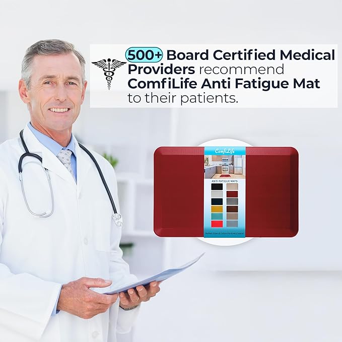 ComfiLife Anti Fatigue Floor Mat – 3/4 Inch Thick Kitchen Mats for Floor, Standing Desk Mat, Kitchen Rug – Comfort at Home, Office – Durable – Stain Resistant – Non-Slip Bottom (20" x 39", Red)