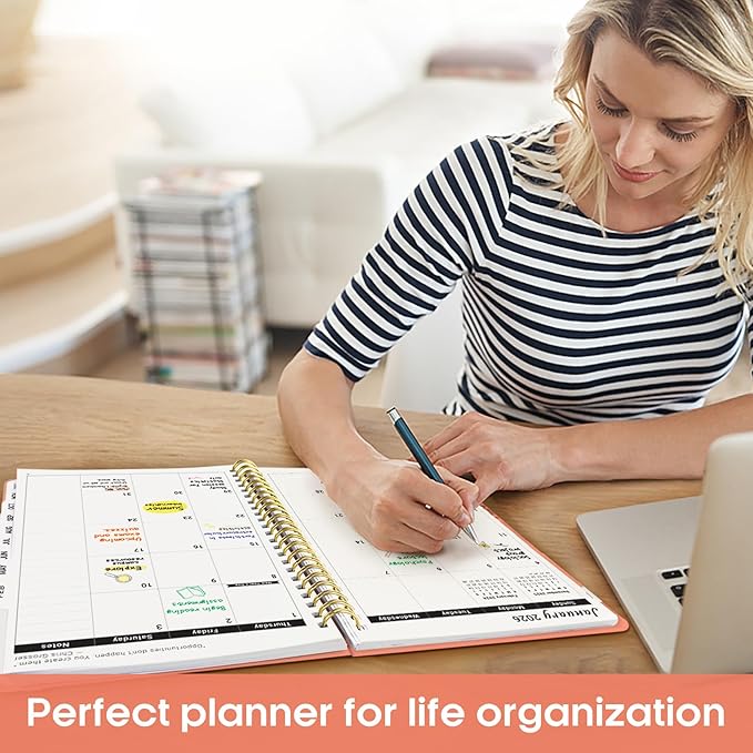 2026 Planner, Weekly and Monthly Calender Planner, Jan 2026 to Dec 2026, Hardcover 2026 Calendar Planner Book with Tabs & Inner Pocket, Office Home School Supplies for Women & Men - A4 (8.5" x 11"), Coral