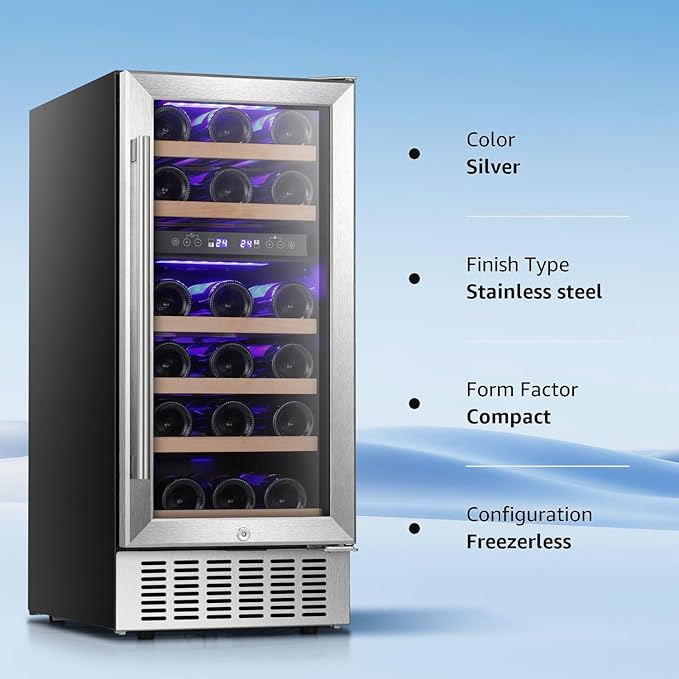 Antarctic Star Wine Fridge,15 Inch Wine Cooler Refrigerator Under Counter(41-68°F),28 Bottles Built-in Dual Zone &Freestanding Wine Refrigerator with Stainless Steel & Double-Layer Tempered Glass Door