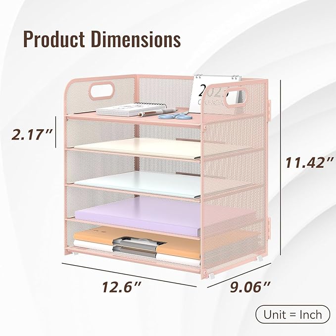 Supeasy 5 Trays Paper Organizer Letter Tray with Handle-Mesh Desk File Organizer, Paper Sorter Desk Organizer for Office, Home or School