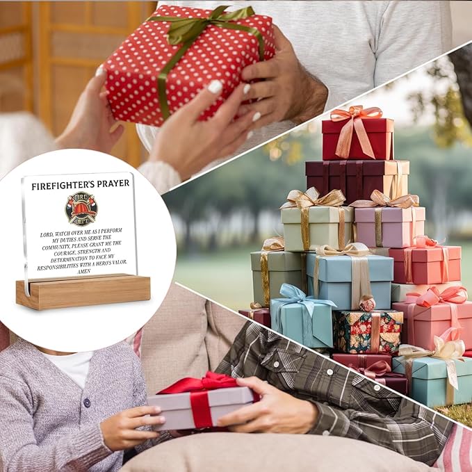Firefighter Gifts for Men Dad Husband, Firefighters Prayer Acrylic Plaque Fireman Gifts, Firefighter Accessories Decorative Desk Decor