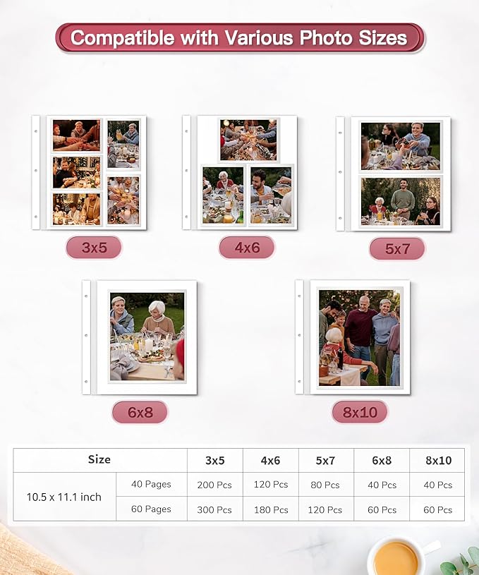 Popotop Photo Album Self Adhesive Scrapbook Album for 4x6 5x7 8x10 Pictures DIY Photo Book as Scrapbooking Supplies Kits, Birthday Gifts for Women Mom Wedding Baby Family Travel