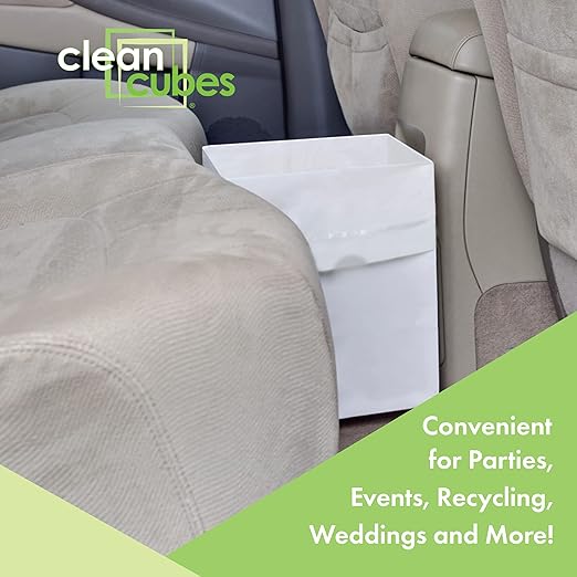 | 4 Gallon Disposable Trash Cans (6-Pack) with Fitted Trash Bags - Reusable Garbage and Recycling Bins for Parties, Events, and More (White - 12” Height x 10” Width x 8” Depth)