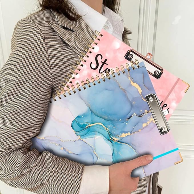 Lateefah Clipboard with Storage, File Folders with Pockets, Nursing Clipboard with Label Stickers and Notepad, Spiral Clip Board with Pen Loop for School, Office Supplies