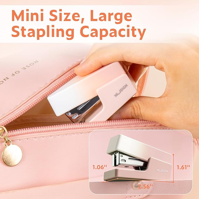 Mini Stapler with 830 Staples, Small Cute Desk Staplers, 25 Sheet Capacity, Pink-White Gradient