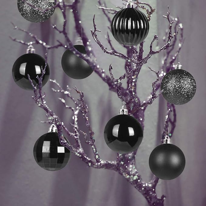 Black Set of XL (4.0") 4PCS Christmas Balls - Christmas Tree Decoration Ornaments Shatterproof Hanging Balls for New Year Easter Valentine Holiday Decorations