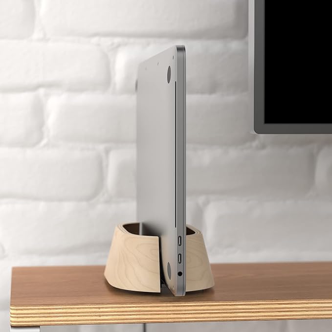 HumanCentric Vertical Laptop Stand in Maple Wood, Upright Adjustable Holder and Dock, Laptop Vertical Stand Fits MacBook Pro and Other Laptops .5" to 1.5", Clamshell Compatible