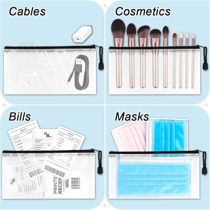 Umriox Clear Pencil Pouch, 9.2 x 4.7 in (Black, 20 Packs), A6 Pencil Bags with Zipper Bulk, Mesh Zipper Pouch for Bill Stationary Cosmetics Travel Storage