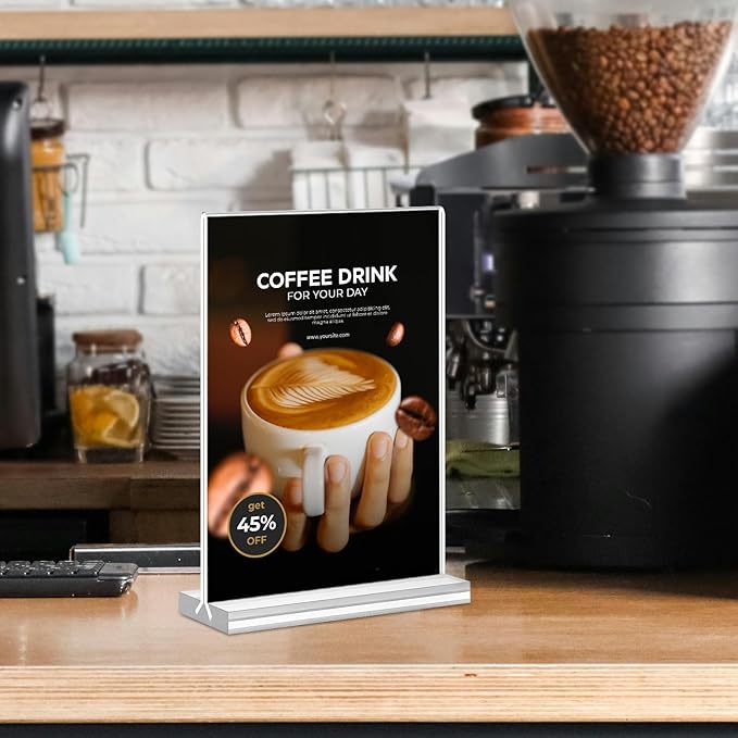 Acrylic Sign Holder 5x7, 11 Pack Clear TableTop Sign Holder-Sided, Plastic Flyer Display Holder with Vertical Base, Clear Flyer Stand Menu Table Display Holders for Restaurants Office Store Show Fair