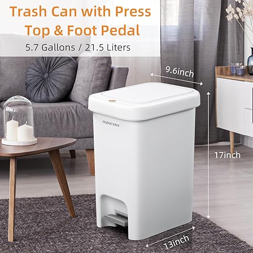 MOPALL Trash Can with Lid, Kitchen Step Trash Can, Garbage Can with Press Top Lid & Foot Pedal, Trash Bin Garbage Bin Waste Bin Waste Basket for Bathroom|Kitchen|Bedroom|Living Room|Office, 5.7 Gallon
