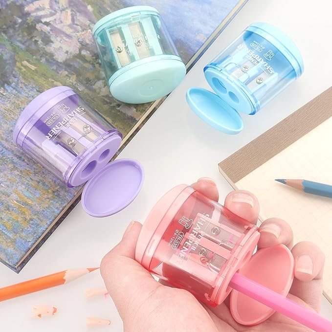 4 Pack Pencil Sharpeners Manual Dual Holes Compact Colored Handheld Pencil Sharpener for Kids, School, Office