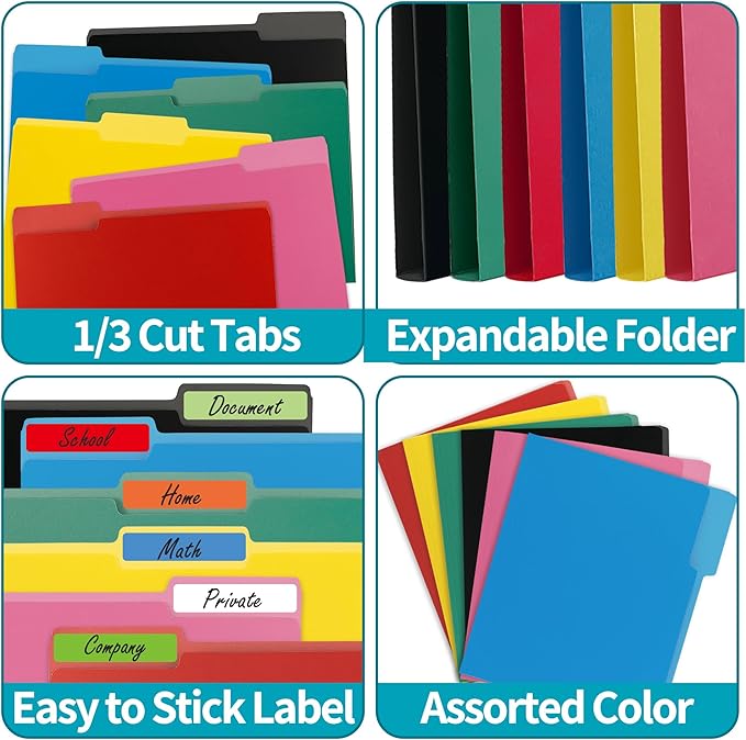 100 Packs Black File Folder,File Folders Letter Size,1/3-Cut Tabs,8.5x11 File Folders for Office,School and Home,Organizer File Folder