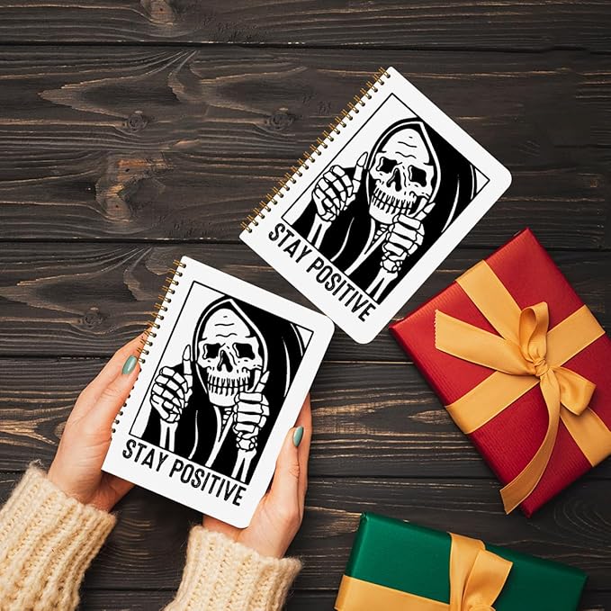 2 Pcs Funny Goth Skull Spiral Notebook, Gothic Skeleton Journaling Notebooks Goth Accessories Gifts for Women Teacher Note Books Journals for Writing Hardcover Notebook Office College Supplies