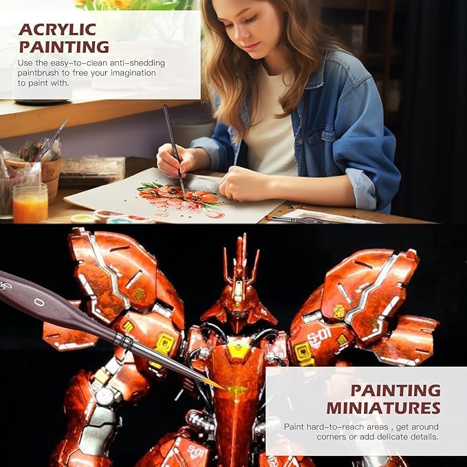 Golden Maple Miniature Paint Brushes, 15PC Small Paint Brushes Micro Model Detail Paint Brush Set, Fine Detailing for Acrylic, Oil, Watercolors & Paint by Number, Figurine (Brown)