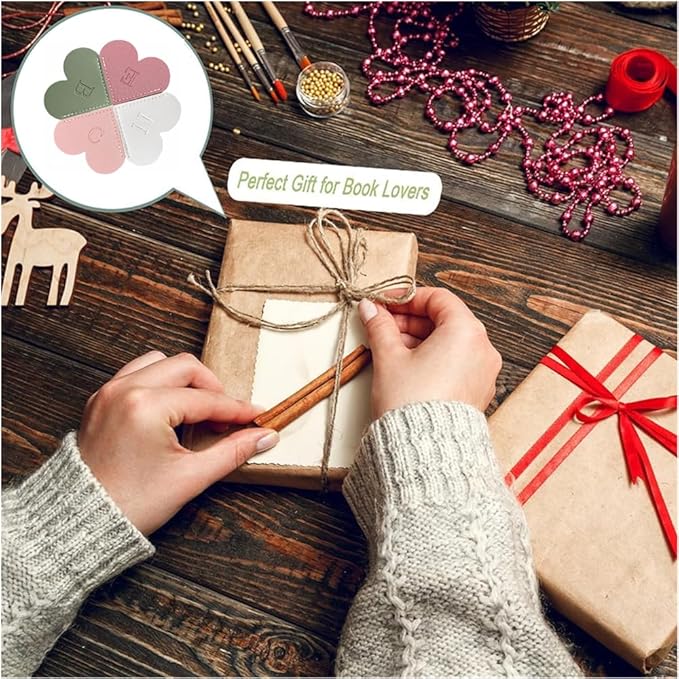 Personalized Leather Heart Bookmark, 26 Letters Customized Corner Book Mark for Reading Women, Book Marker with Initials,Cute Gifts (Light Pink+Deep Pink+Green+Light Brown, U)