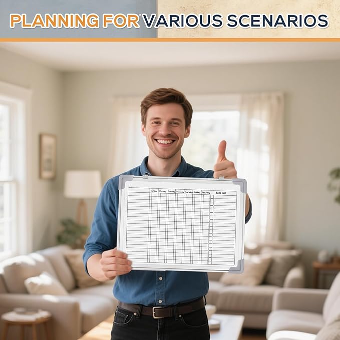 Lincia Magnetic Dry Erase Chore Chart Board for Multiple Kids Teens Adults 12"x16" Double Side Family 2 in 1 Combo Chore Board for Wall Aluminum Frame 8 Markers 1 Eraser(Adults Style)