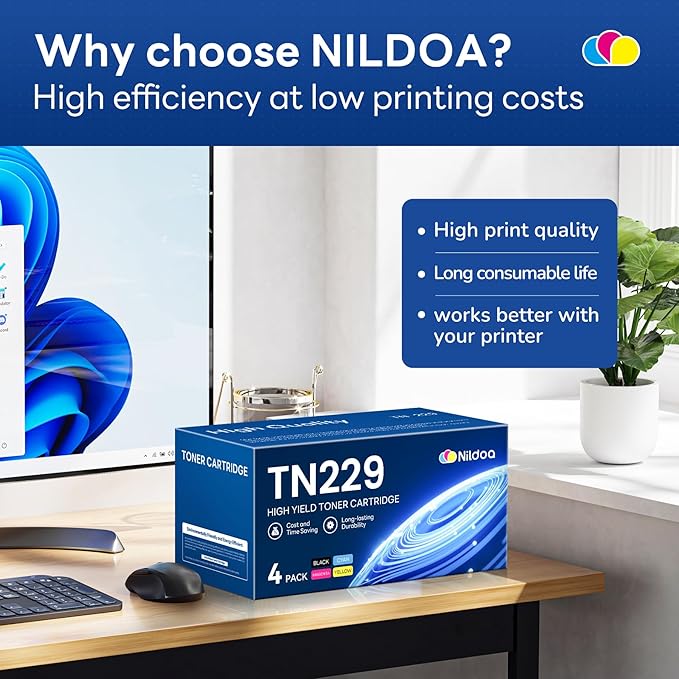 TN229 Toner Cartridges 4 Pack Replacement for Brother TN229BK/C/M/Y TN-229 MFC-L3720CDW MFC-L3780CDW HL-L3280CDW Printer Ink (TN2294PK Black Cyan Magenta Yellow)