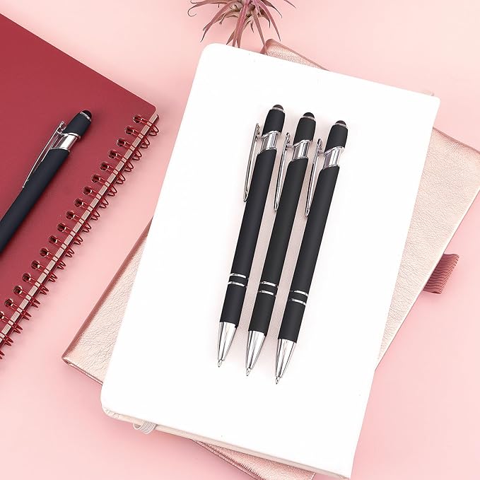 Bribobo 8 Pack Black Ballpoint Pen 2-in-1 Stylus - Retractable Metal Pen With Stylus Tip for Touch Screens, 1.0 mm Black Ink