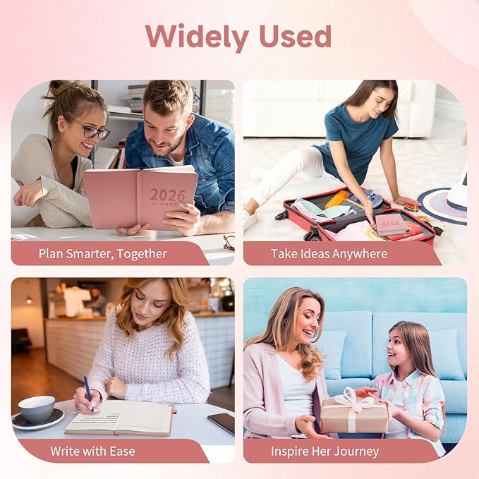 Picoway 2026 Planner A5 400 Pages - Weekly and Monthly Daily Calendar with Thick Paper, One Full Page Per Day Planners from Jan. 2026 - Dec. 2026, Hardcover Notebook ,8.3" x 5.7" (Pink)