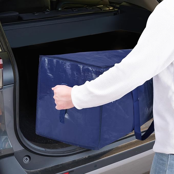 TICONN 4 Pack Extra Large Moving Bags with Zippers & Carrying Handles, Heavy-Duty Storage Tote Moving Boxes for Space Saving (4 Pack, Navy)