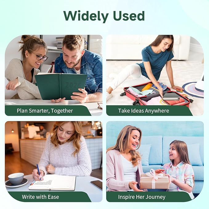 Picoway 2026 Planner A5 400 Pages - Weekly and Monthly Daily Calendar with Thick Paper, One Full Page Per Day Planners from Jan. 2026 - Dec. 2026, Hardcover Notebook ,8.3" x 5.7" (Dark Green)