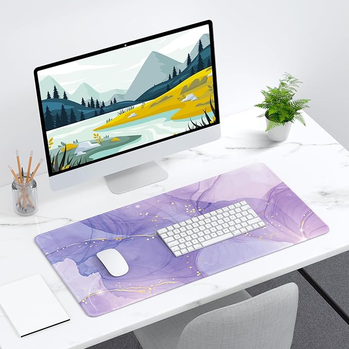 Desk Mat, 32" x 16" XXL Extended Large Gaming Mouse Pad, Desktop Decor Desk Pad, Cute Men Women Office Supplies and Accessories, XL Mouse Mat for Laptop & Keyboard, Minimalism Purple Marble