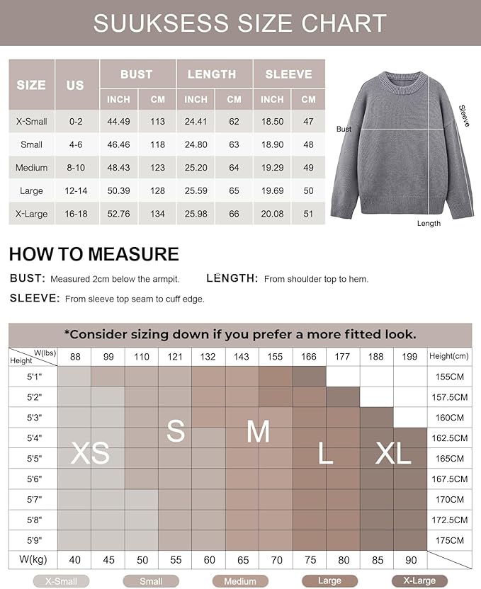 SUUKSESS Women Cashmere Oversized Long Sleeve Pullover Sweater Crew Neck Jumpers