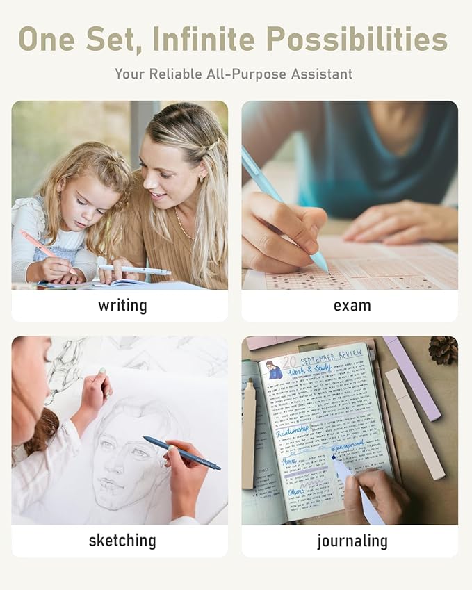 Four Candies 39 PCS Aesthetic School Supplies with Cute Pen Case, 12 Pastel Highlighters, 5 Black Ink Gel Pens, 6 Mechanical Pencils Set 0.5 & 0.7mm for Students Stationary College Essentials (Purple)