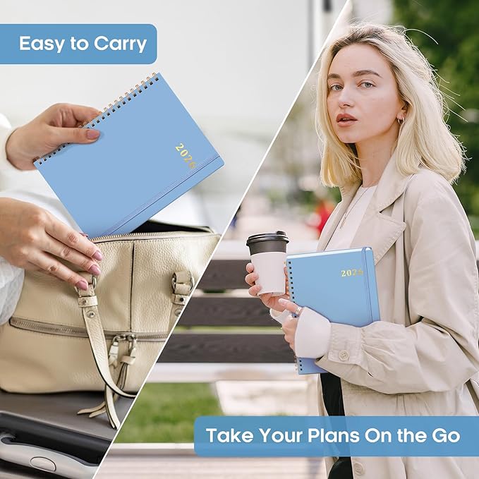 2026 Planner, Weekly and Monthly Calendar Planner Book, January 2026 - December 2026, Hardcover Spiral Planner with Monthly Tabs, Notes Pages, Perfect for Women & Men, A5 (6.4" x 8.5") - Blue