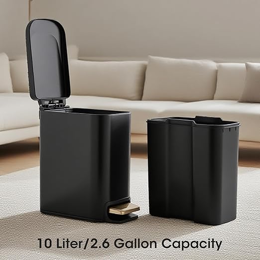 Small Bathroom Trash Can with Lid Stainless Steel Black Gold Garbage Can with Lid 6 Liter / 1.6 Gallon