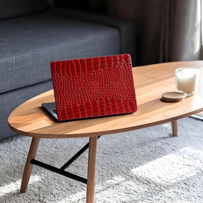 KEROM Compatible with Crocodile MacBook Air 15 Inch Case 2025 2024 2023 M4 M3 M2 A3241 A3114 A2941, Textured Elegant Luxury Aligator Skin Snakeskin PU Leather Hardshell & Keyboard Cover, Burgundy
