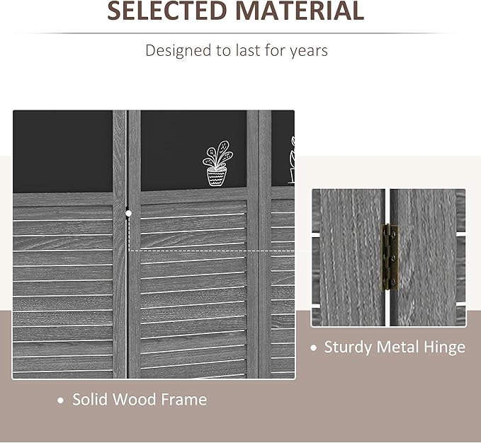 NicBex Room Divider 4 Panel Room Dividers with Black Boards Partition Room Dividers and Folding Privacy Screens 5.5 FT Wall Divider for Home, Office, Room Separation,63.75"W x 0.75"D x 67.75"H,Gray