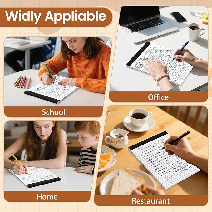 Legal Pads 8.5 X11.75, Narrow Ruled Notepads, 6 Pack, 30 Sheet/Pad, White Legal Pads, Tear Off Notepad, Perforated Writing Pad, Notebook Paper College Ruled, Notepads for Office Home School, Notepad