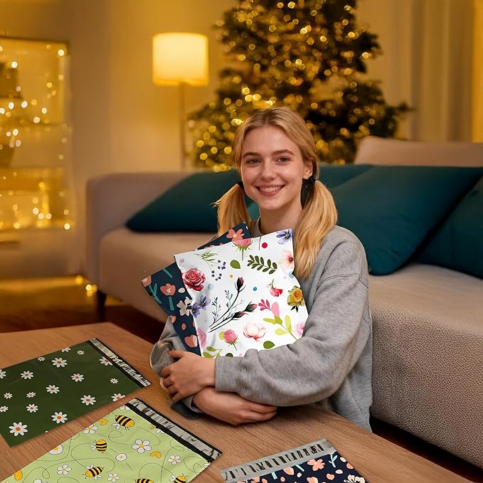 Poly Mailers-10x13 Inch Variety Pack of 100,25pcs Each Print ,Strong Adhesive Shipping Bags for Clothing, Waterproof and Tear Proof Mailing Envelopes - Mixed Print