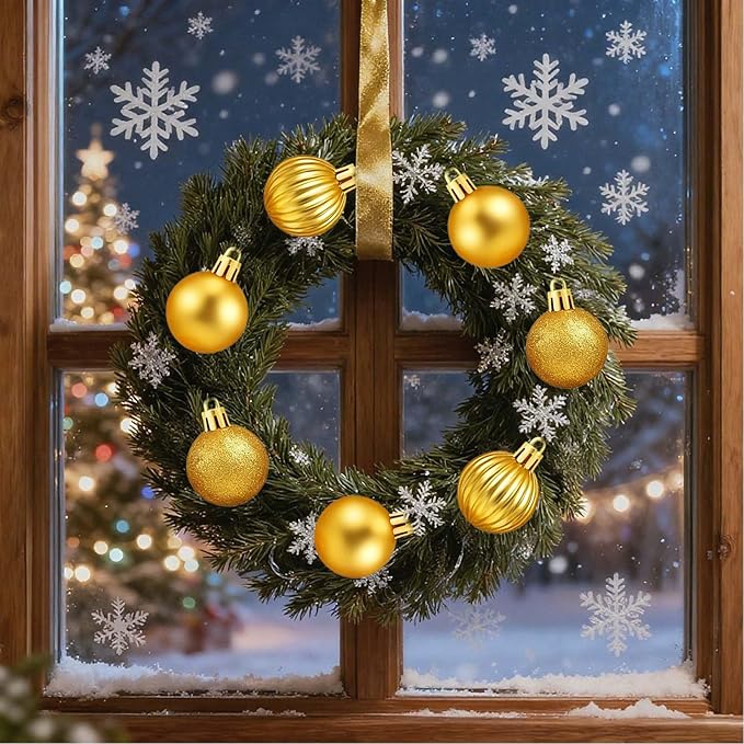 Set of 24 Small Gold Christmas Ornaments Balls for Christmas Tree, 1.2 inch Mini Gold Ornaments for Mini Tree, Tiny Plastic Shatterproof Hanging Bulbs Xmas Valentine Party Indoor Outdoor Decorations