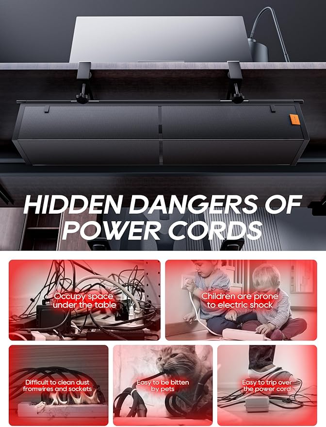 Under Desk Cable Management Tray No Drill, Cable Ties Included, Eco-Friendly Canvas Material, Mesh Design for Heat Dissipation, Cable Organizer/Storage for Standing Desk(27inch, Black)