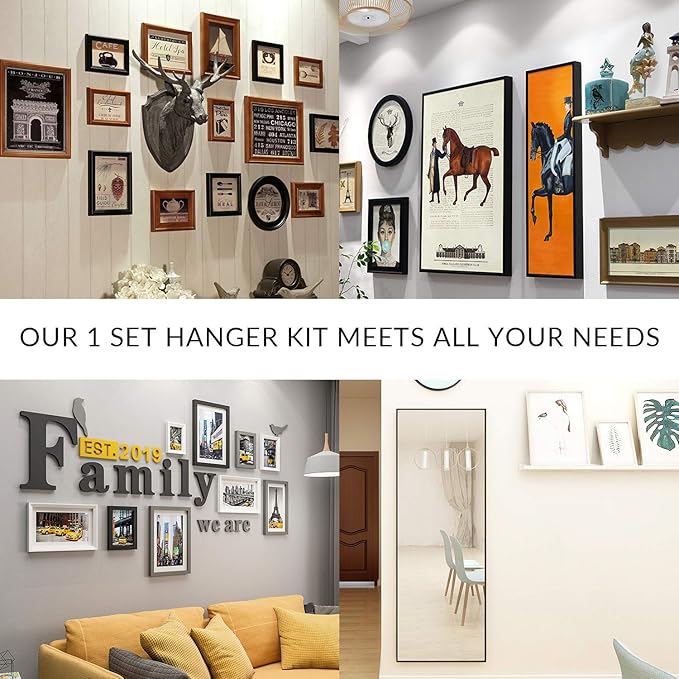 Picture Hangers, Picture Hanging Kit, 225pcs Heavy Duty Frame Hooks Hardware with Nails, Hanging Wire, Screw Eyes, D Ring and Sawtooth for Wall Mounting