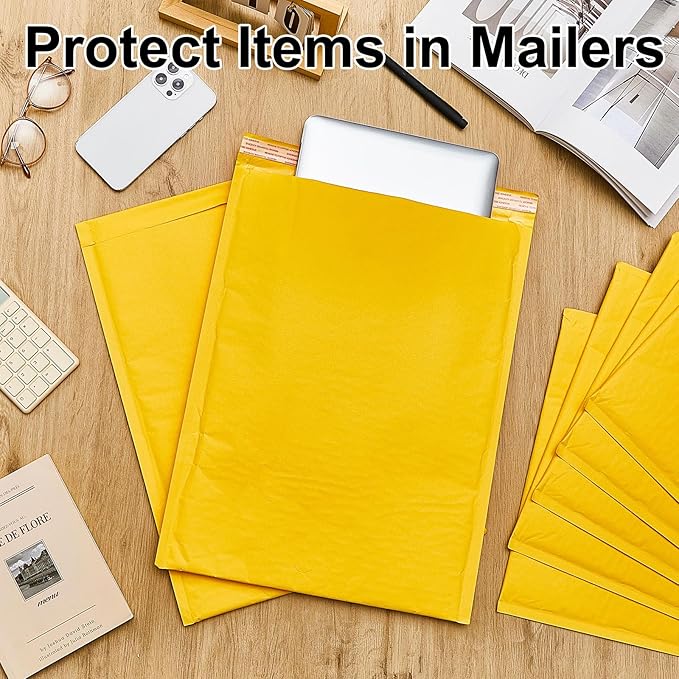 Henoyso 30 Pcs Extra Large Bubble Mailers 14 x 19 Inches Resealable Padded Envelopes Waterproof Shipping Bags Poly Padded Mailers Bulk for Mailing Packaging Small Business(Yellow)